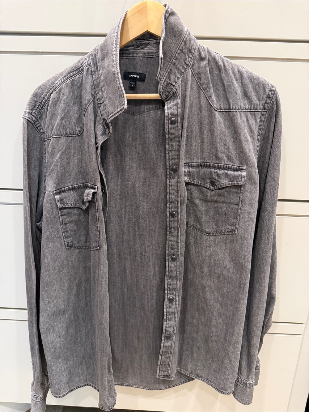 Express Grey Washed Snap-Front Shirt